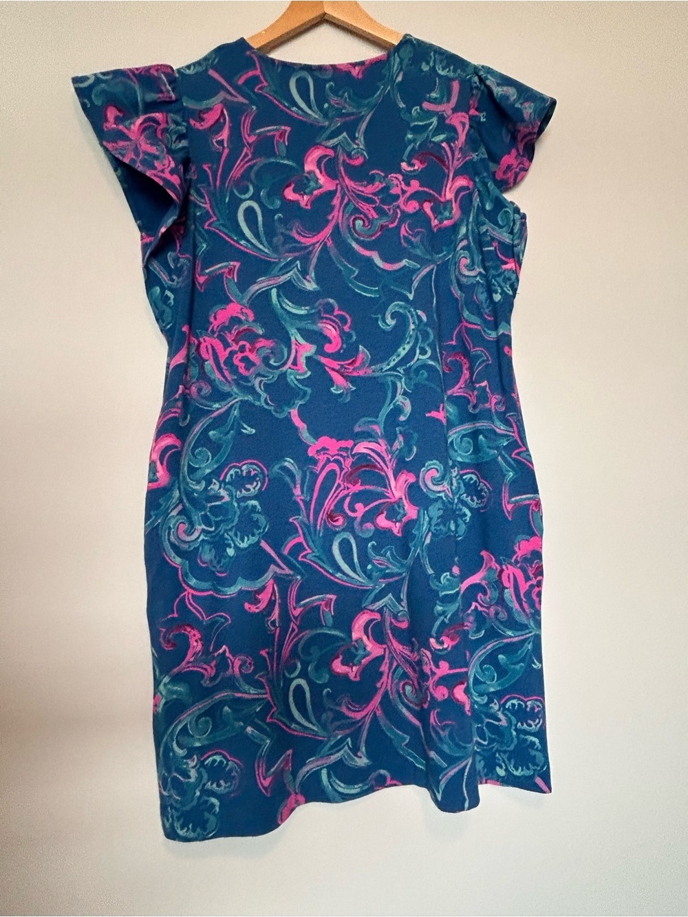 Chico's Teal and Pink V-Neck Printed Sheath Dress - Picture 4 of 11
